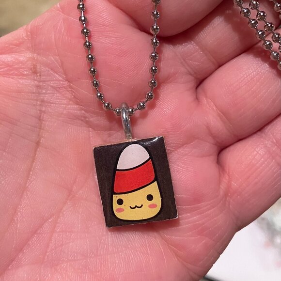(2/$12,4/$20) Candy Corn Scrabble Necklace - Picture 1 of 2